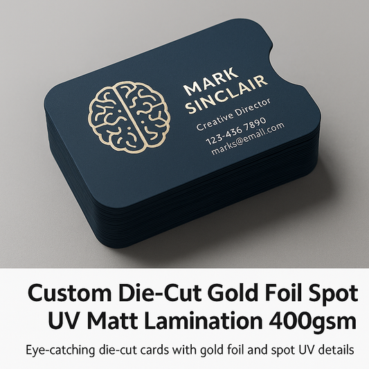 Custom Die Cut Gold Foil Spot UV Matt Lamination 400gsm | Premium Business Cards Printing UAE
